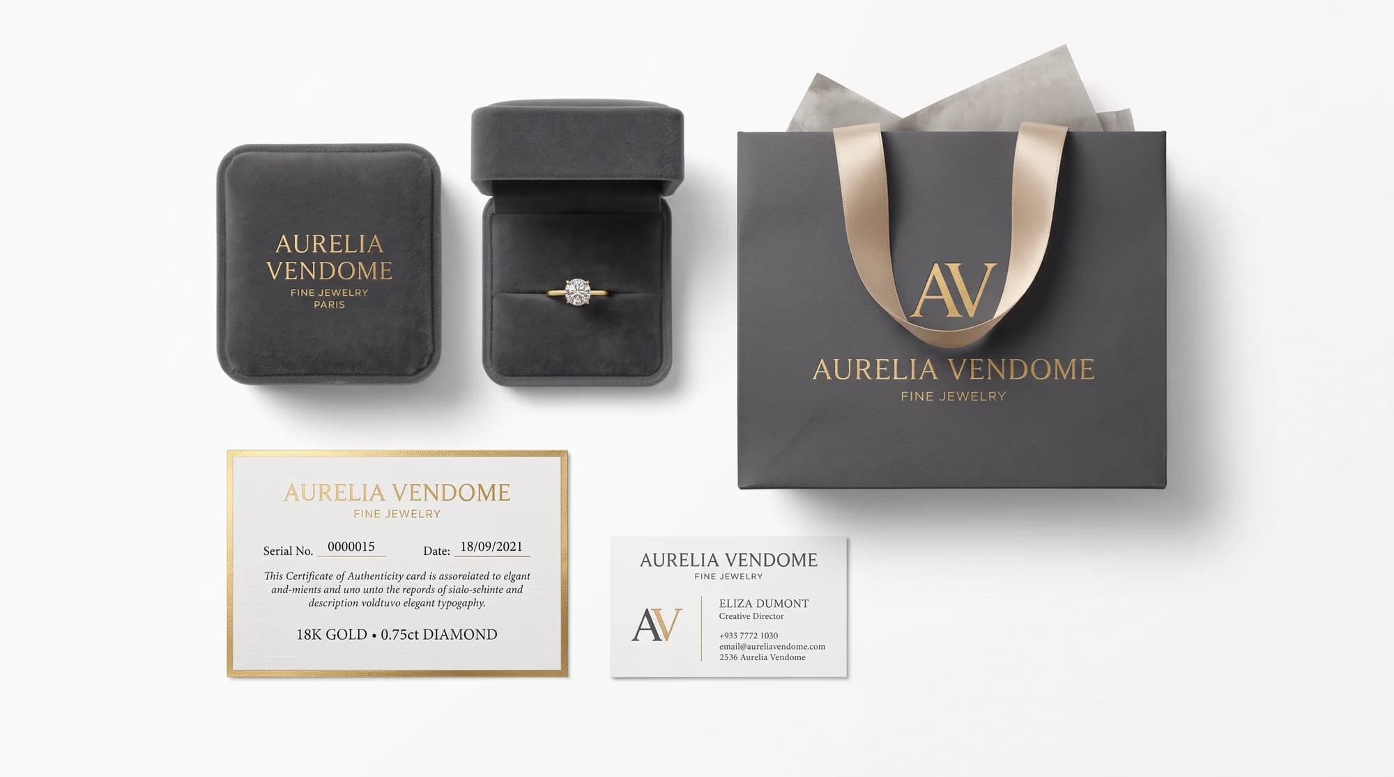 Aurelia Vendôme: Ring Box • Shopping Bag • Certificate • Business Card